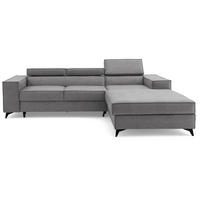 ECKSOFA PURE S Rechts mit Schlaffunktion 127x215 Velours Hellgrau - Hellgrau/Schwarz, Holz/Textil (204/281cm) - Muffo