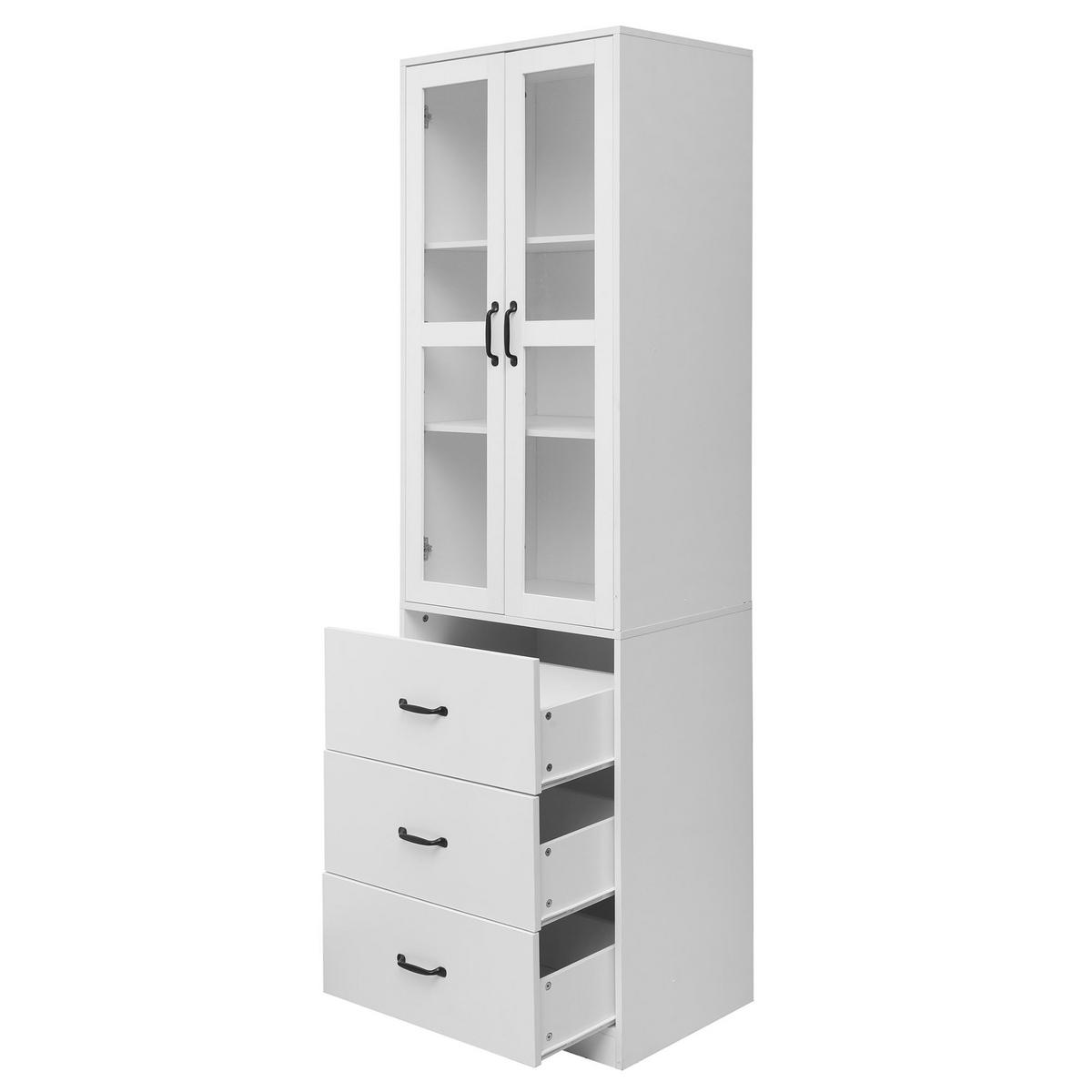 VITRINE 60/40/200 cm weiß aus MDF mit LED und 3 Schubladen - Weiß, Holzwerkstoff (60/200/40cm) - OKWISH