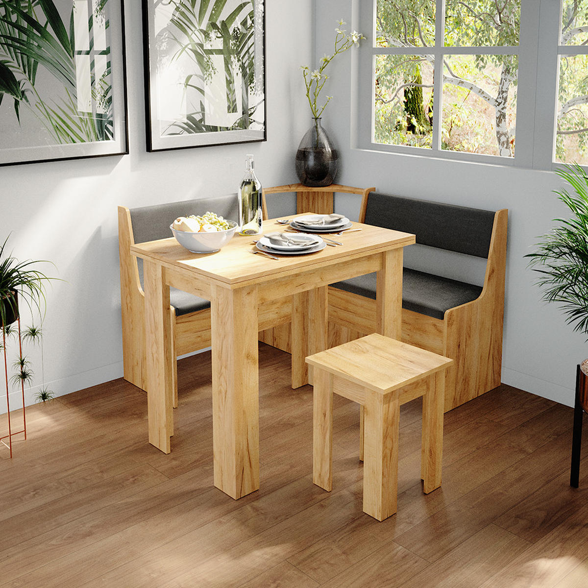 ECKBANK Roman Goldkraft Eiche 120 x 41.5 cm - Anthrazit/Eiche Wotan, Holzwerkstoff (120/120cm) - Vicco