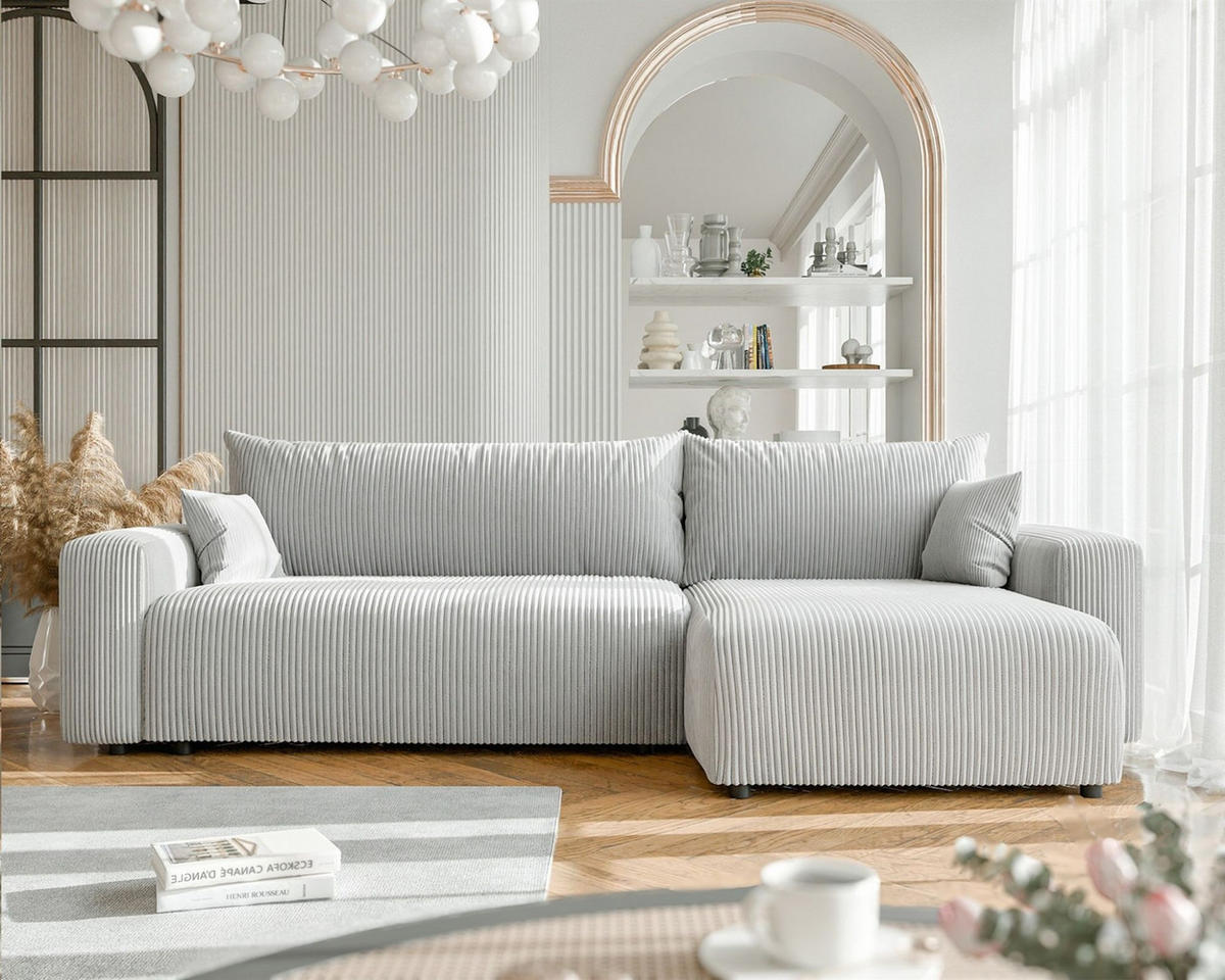 ECKSOFA Luna Max Mit Schlaffunktion - Hellgrau, Holzwerkstoff/Textil (145/278cm) - Fun Möbel