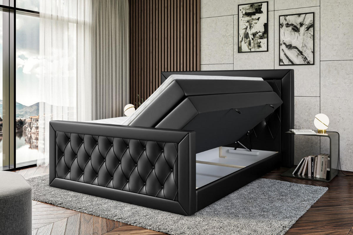 BOXSPRINGBETT NOEL-Z KING - 120 x 200 - H3/H4 - Schwarz Hochglanz - Schwarz Hochglanz, Holzwerkstoff (120/200cm) - ALTDECOR