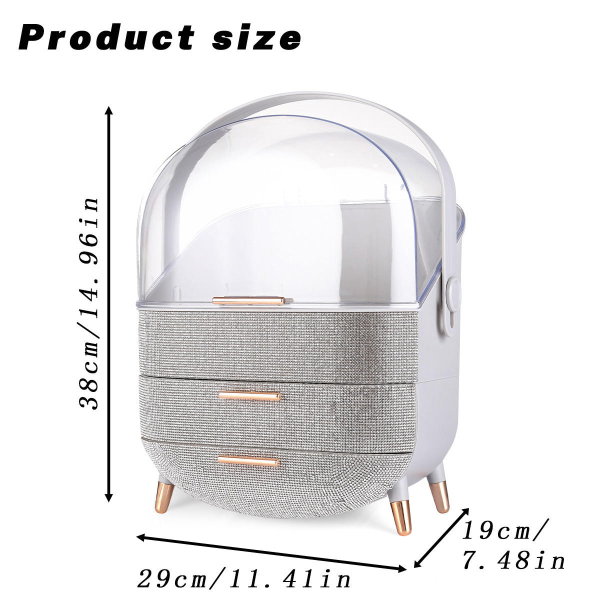 KOSMETIK ORGANIZER Nerida 29/19/38 cm - Silberfarben, Kunststoff (19/38/29cm) - ZMH