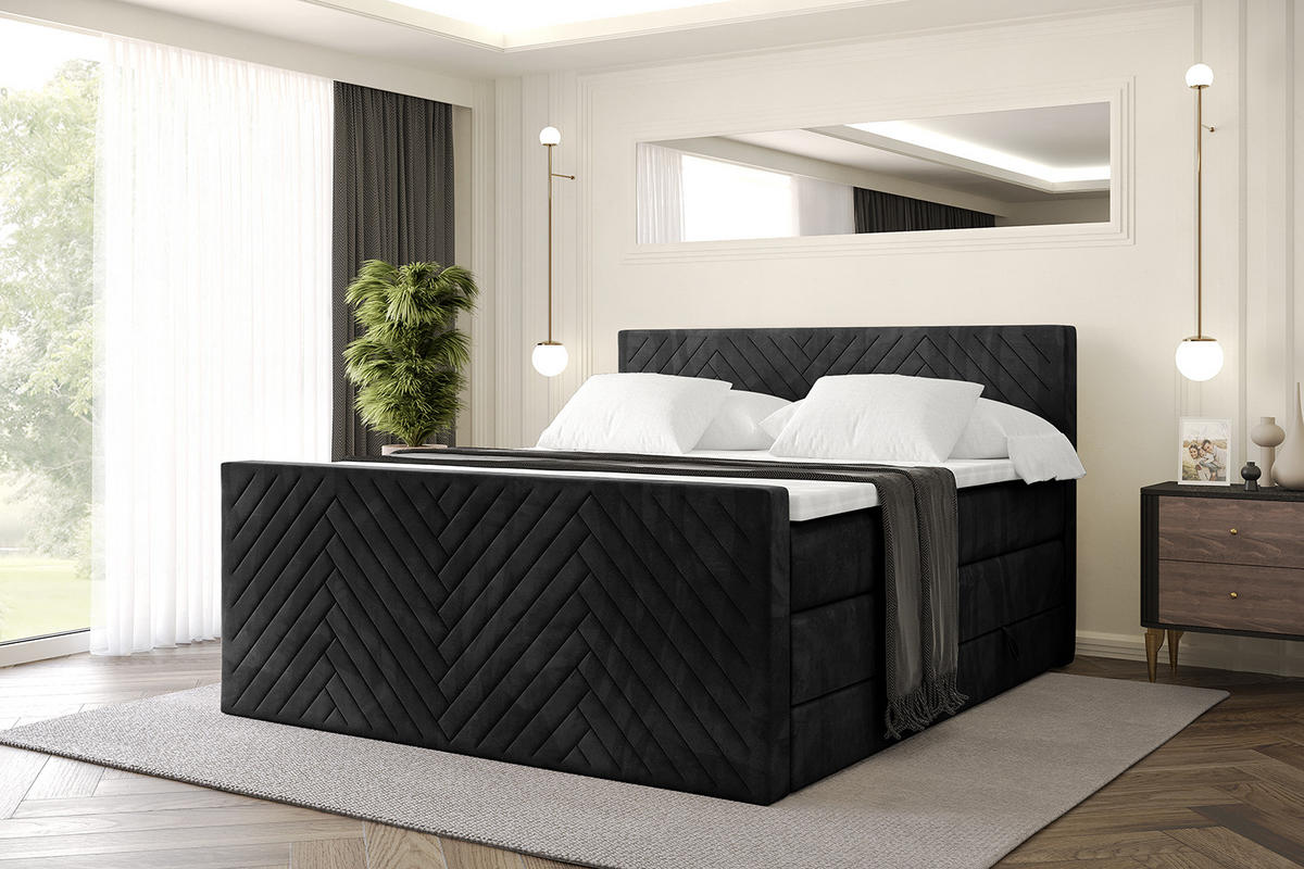 BOXSPRINGBETT mit Matratze und Lattenrost - VEXA-Z KING-160x200 - Schwarz Casablanca - Schwarz, Holzwerkstoff (160/200cm) - ALTDECOR