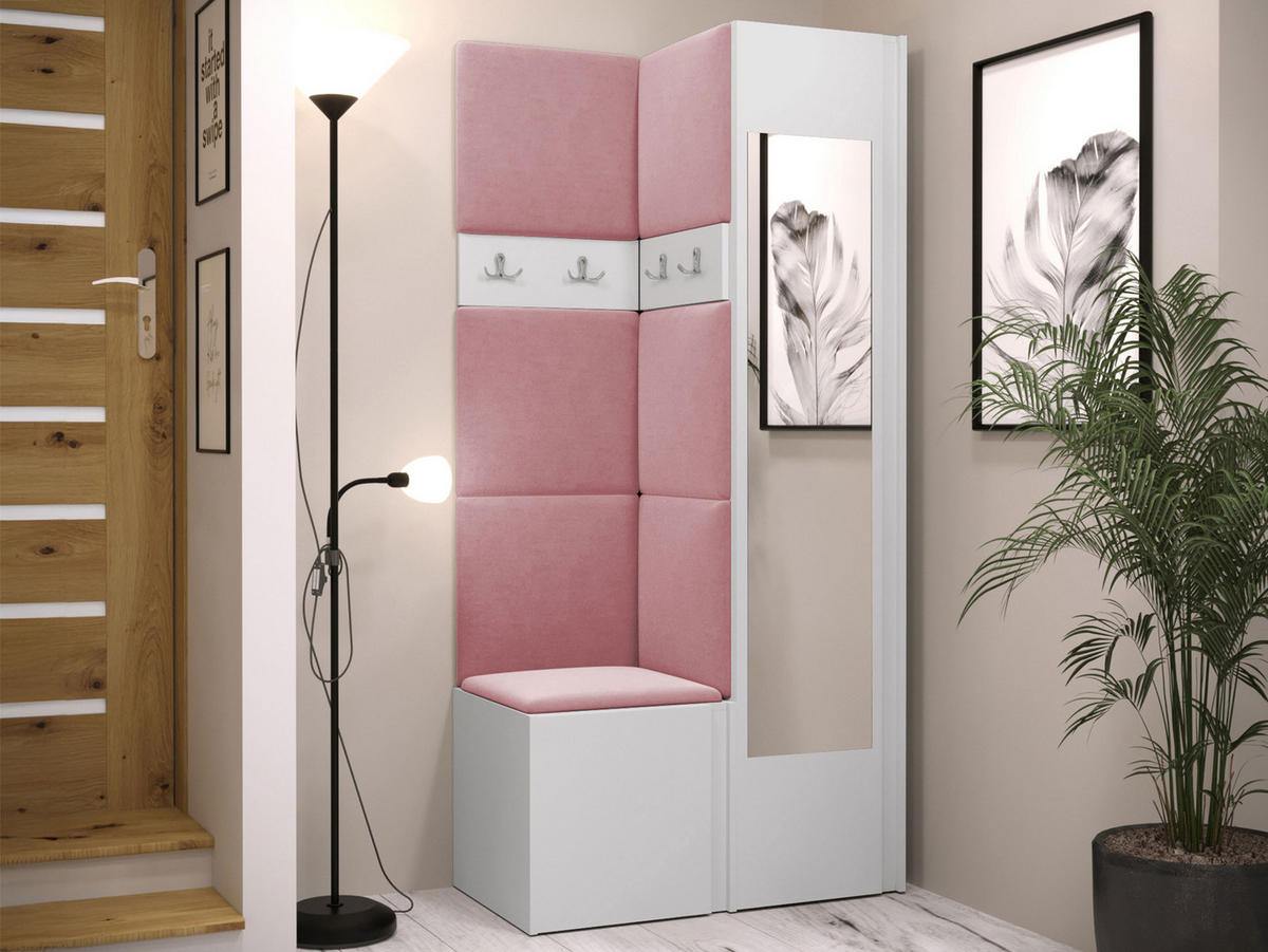 GARDEROBEN-SET Orion XXV - Weiß/Rosa, Holzwerkstoff/Kunststoff (82/186/46cm) - MIRJAN24