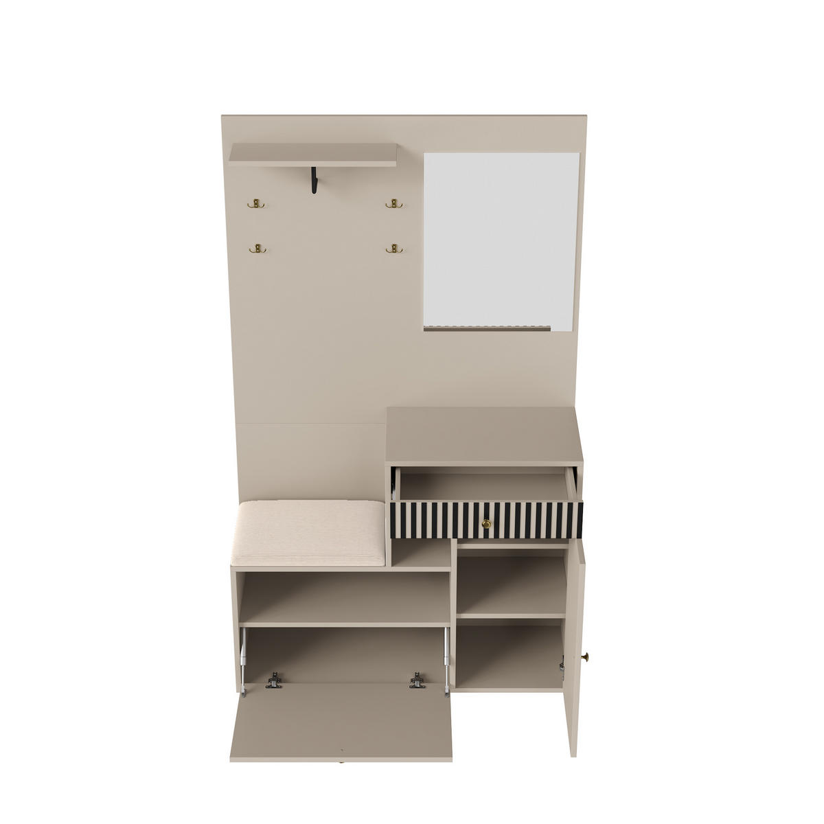 DIELENGARDEROBE mit Spiegel und Sitzbank 110/37/185,5 cm in Kaschmir - Beige, Holzwerkstoff (110/185.5/37cm) - BEAOK