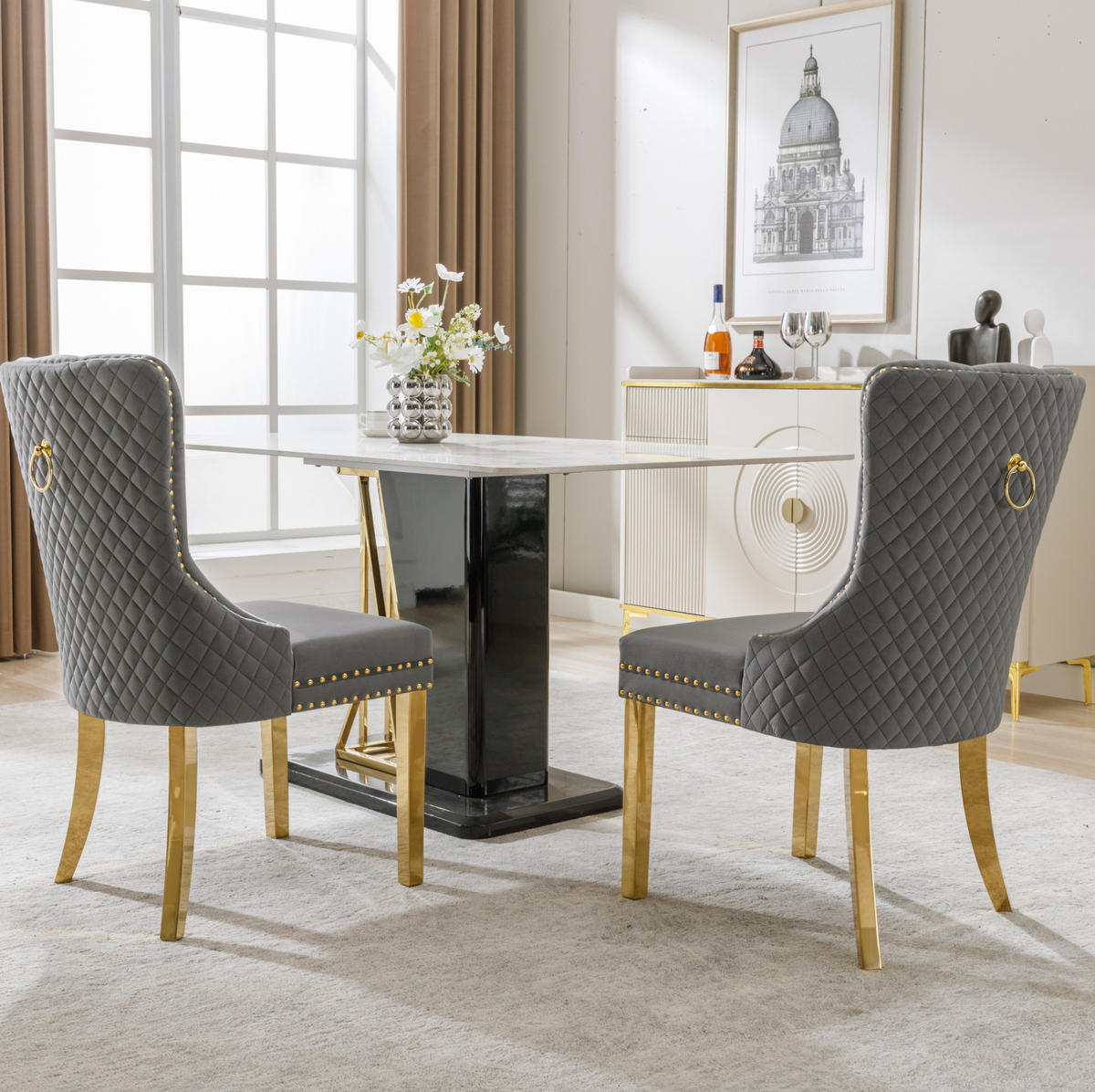 ESSZIMMERSTUHL 2er-Set Samt mit Zugring 50,5 x 45 x 95 cm Grau/Gold - Grau, Metall (45/95/50.5cm) - Meubliv