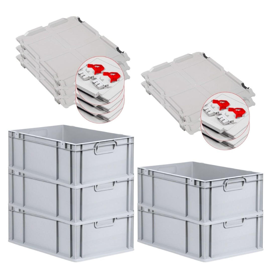 EUROBOX 5x Nextgen Economy Mit Scharnierdeckel Grau/Rot Griffe Geschlossen 44 Liter - Rot, Kunststoff (40/22/60cm) - PROREGAL
