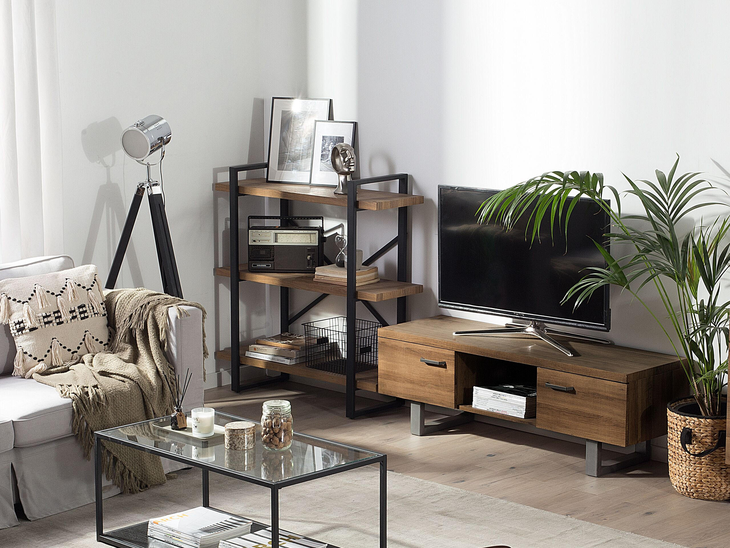 TV-MÖBEL Dunkelbraun, Grau TIMBER 41/140/47 cm - Dunkelbraun, Holzwerkstoff (140/47/41cm) - Beliani