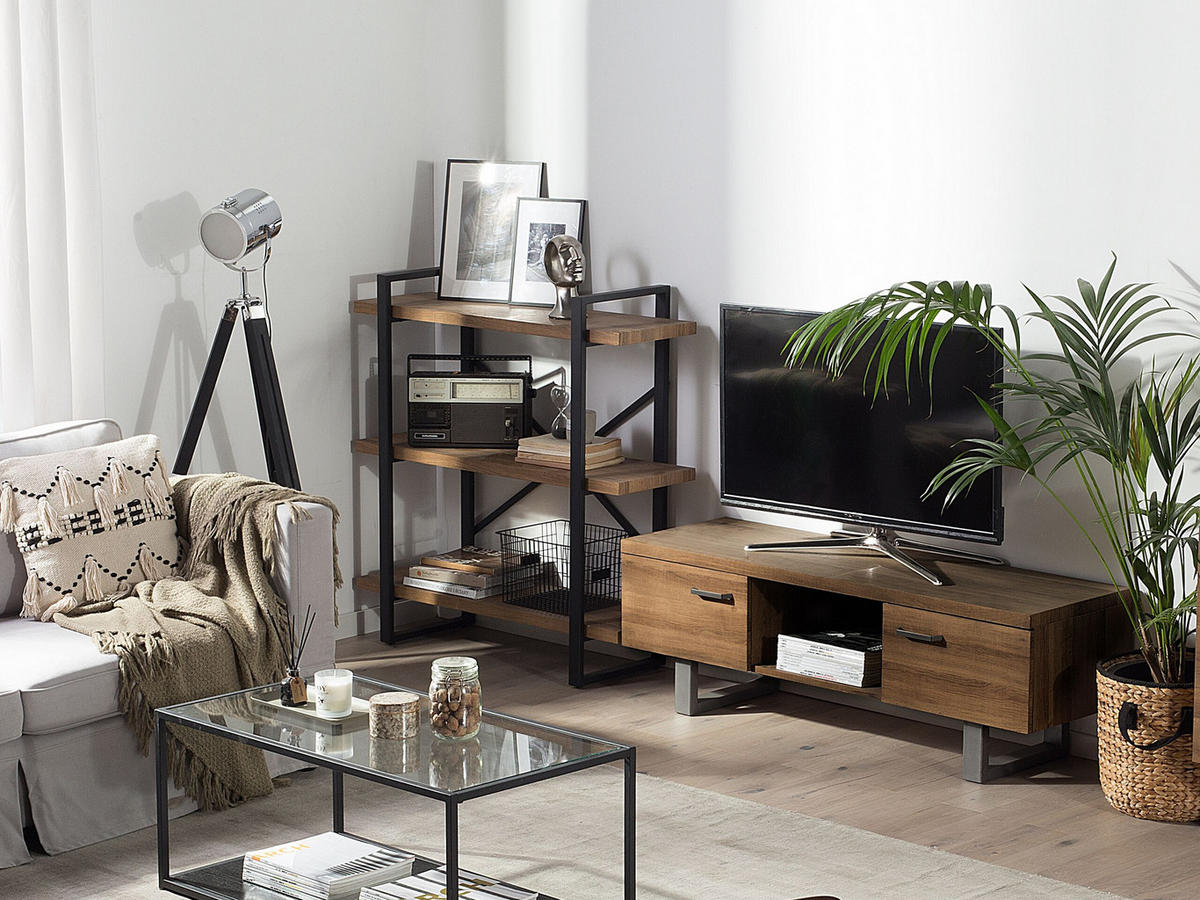 TV-MÖBEL Dunkelbraun, Grau TIMBER 41/140/47 cm - Dunkelbraun, Holzwerkstoff (140/47/41cm) - Beliani