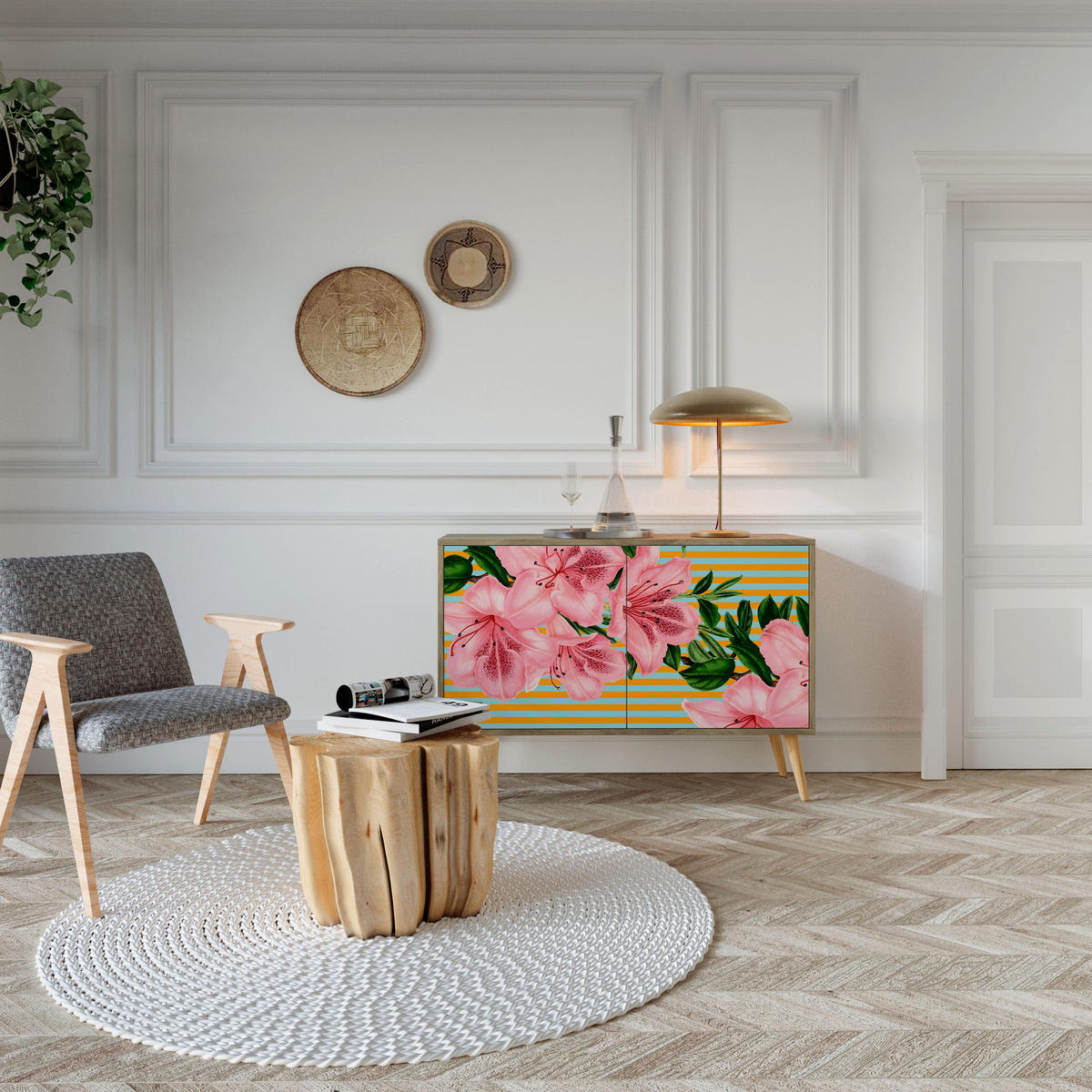 SIDEBOARD FRAGILE BEAUTY, Eicheneffekt, 111x42x77,5 cm, 2 Türen - Eichefarben/Buchefarben, Holzwerkstoff/Buchenholz (111/77.5/42cm) - SpaceRebels