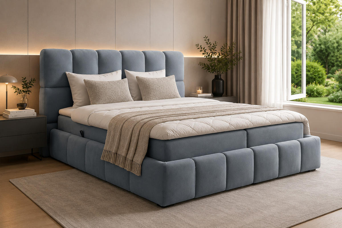 BOXSPRINGBETT AURA mit Topper und Bettkasten, Steingrau, H3 Bonell, 200x200 cm - Schieferfarben, Textil (200/200cm) - Labett
