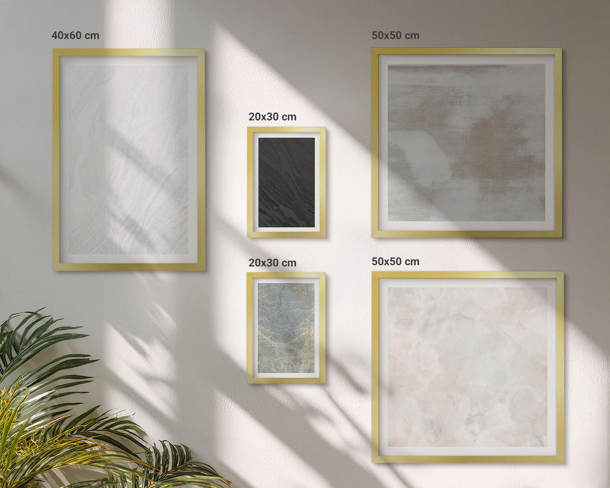 WANDBILDER 5er Set - 50x50 cm & 20x30 cm & 40x60 cm Goldrahmen - Steintexturen - Goldfarben, Kunststoff (40/60cm) - ArtPrintCave