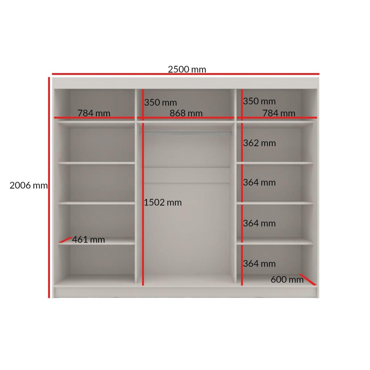 SCHWEBETÜRENSCHRANK mit Spiegel Fiore 3D1L 250 Kaschmir/Gold - Kaschmir/Goldfarben, Holzwerkstoff/Metall (250/200/60cm) - mzm24