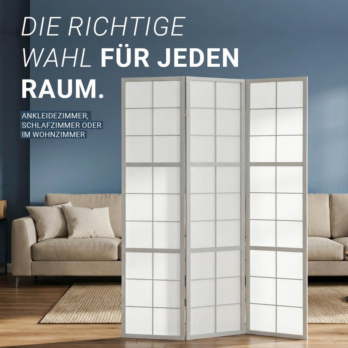 PARAVENT 3-tlg 132/179 cm Grau Holz Shoji - Grau, Holz (132/179/2cm) - Homestyle4u