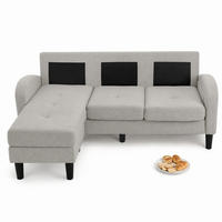 ECKSOFA mit Baumwoll-Leinen-Bezug Grau 166x118x77 cm, Chaiselongue links oder rechts stellbar - Hellgrau, Kunststoff (118/166cm) - IVMEU