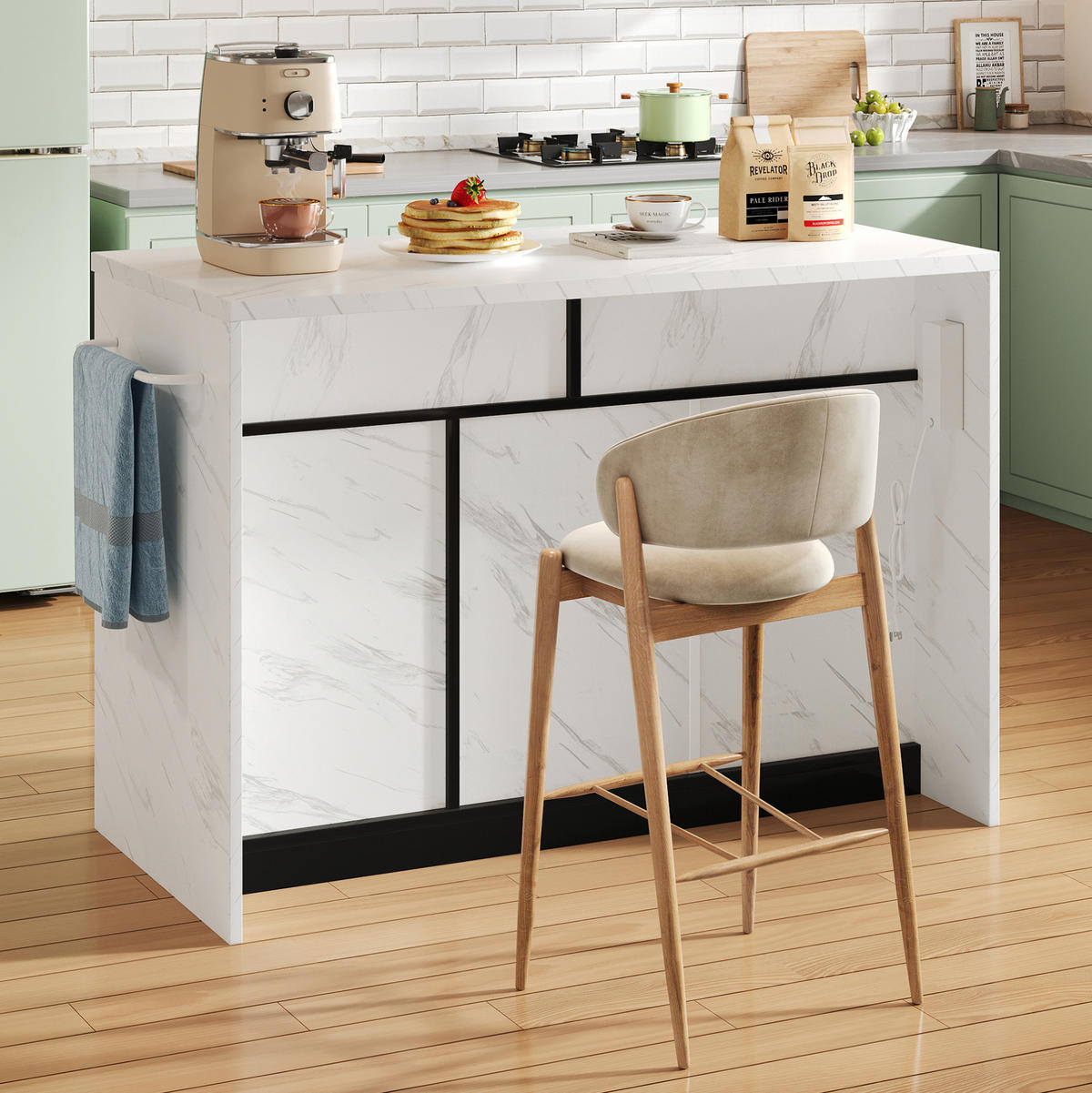 KÜCHENINSEL mit Barbereich 120 x 60 x 91 cm Schwarz - Schwarz, Holz (60/91/120cm) - Beauniv