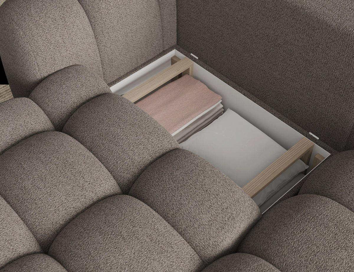 ECKSOFA COZION L-Form mit Schlaffunktion & Bettkasten – Modernes 3-Sitzer Sofa, HR-Kaltschaum, Wellenfederung, 267 × 165 cm - Schwarz/Braun, Kunststoff (267/165cm) - Wohnideebilder