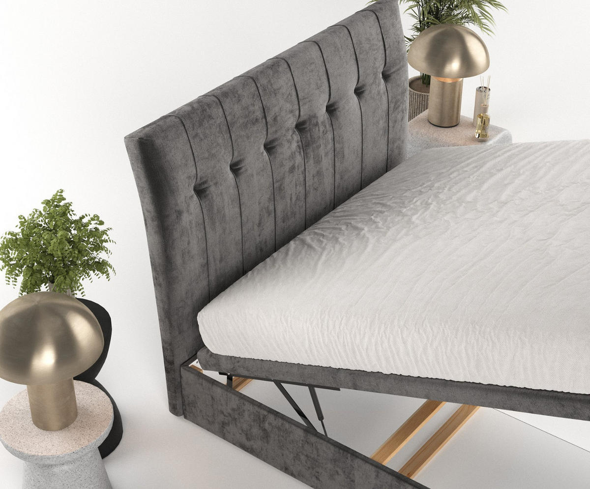 POLSTERBETT Kelsea mit Stauraum 200/200 cm Stahl im Lotta Stoff - Schwarz/Graphitfarben, Holz/Holzwerkstoff (200/200cm) - AltaBeds