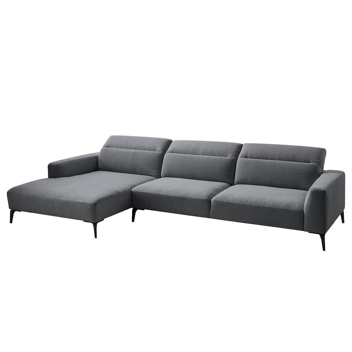 ECKSOFA mit Longchair - Schwarz/Grau, Textil/Metall (328/180cm) - home24