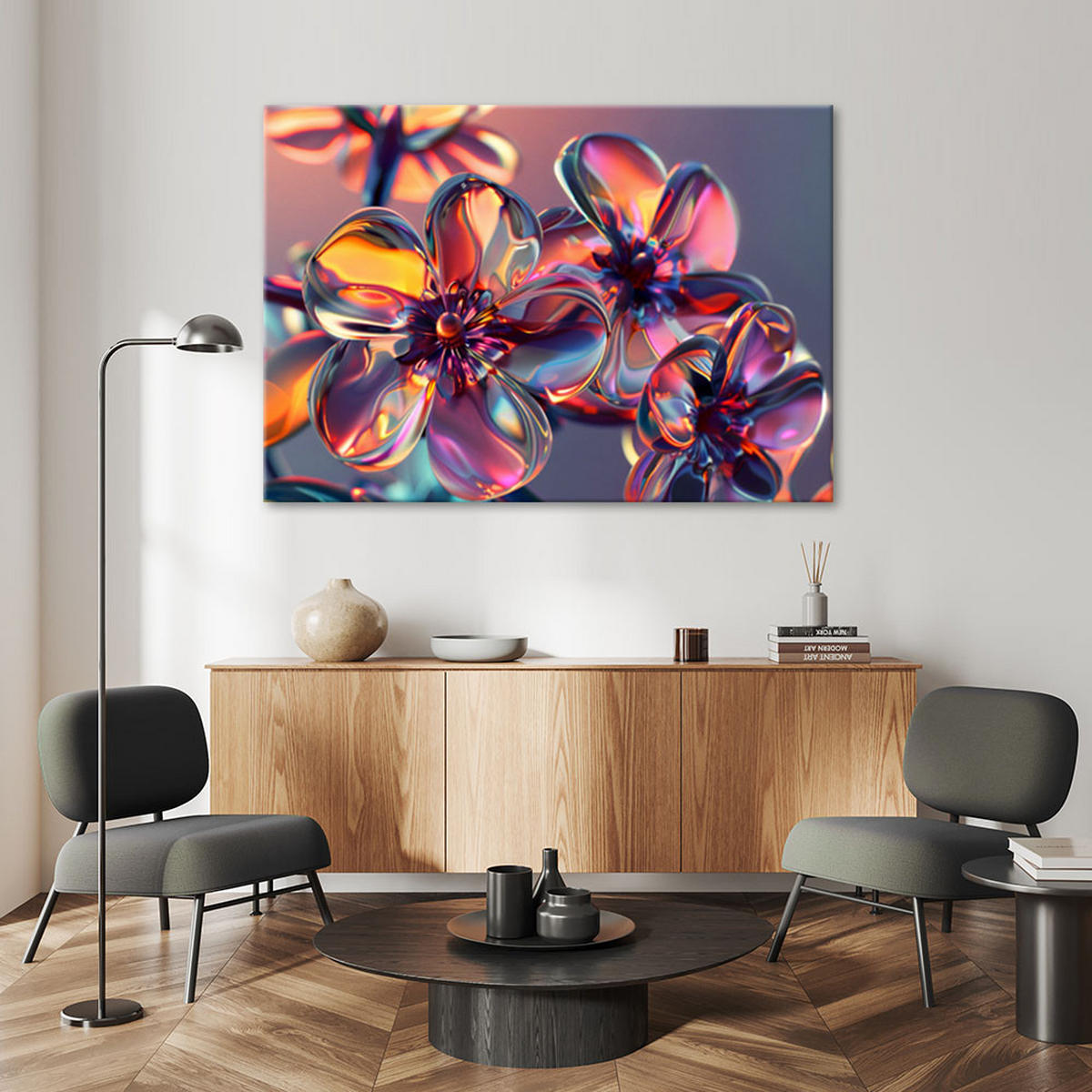 WANDBILD glasblumen in pastellfarben - Multicolor, Textil (60/40cm) - Feeby