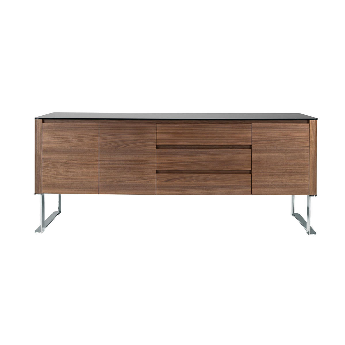 SIDEBOARD Sideboard Nussbaum, verchromter Stahl und schwarze Glasplatte 200/50/81 cm - Walnussfarben/Schwarz, Holz/Metall (200/81/50cm) - ANGEL CERDA