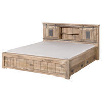 HOLZBETT mit Schublade Mango 200x200 beige lackiert RAILWAY #373 - Beige, Holz (200/200cm) - Massivmoebel24