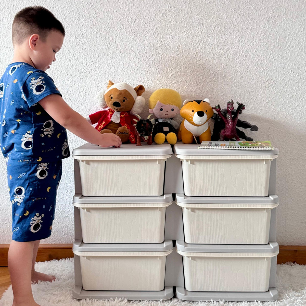 SCHUBLADENSCHRANK für Kinder Aufbewahrungsboxen mit 6 Ebenen Kindermöbel Creme - Creme/Weiß, Kunststoff (37/56.5/75cm) - HOMCOM