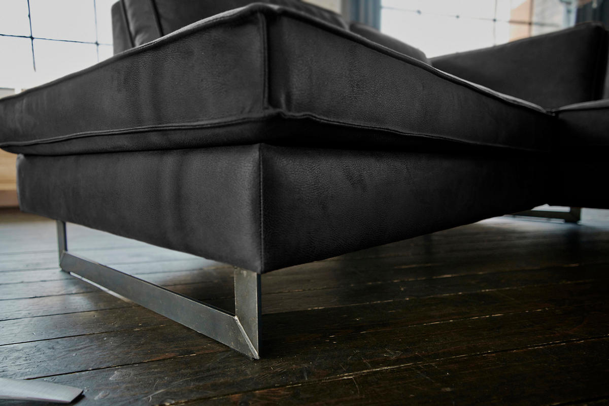 ECKSOFA VILNIUS Schwarz Lederfaserstoff - Schwarz, Leder/Metall (290/217cm) - KAWOLA