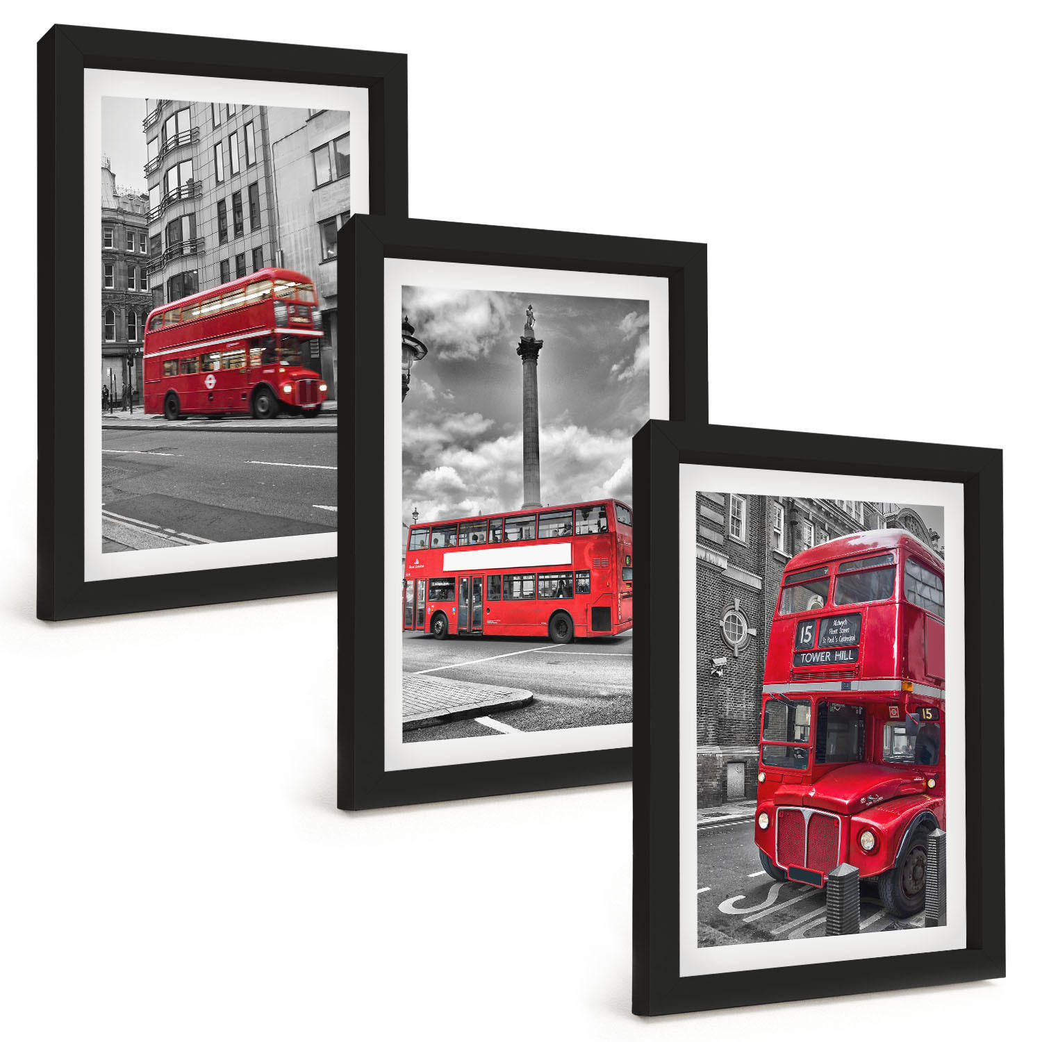 BILDER SET 3er Set - 20x30 cm Schwarzer Rahmen - Rote Busse in London - Schwarz, Kunststoff (20/30cm) - TULUP