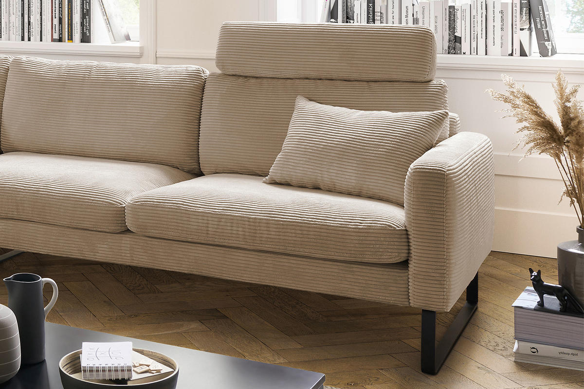 ECKSOFA RICARDA Taupe Cord - Taupe/Schwarz, Textil/Metall (298/154cm) - KAWOLA