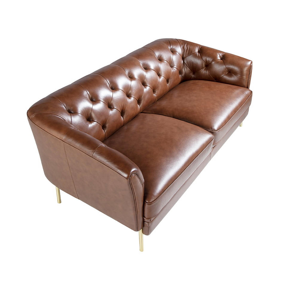 CHESTERFIELD-SOFA Cognacbraun Gold 188/94/75 cm - Goldfarben/Braun, Leder (188/75/94cm) - ANGEL CERDA