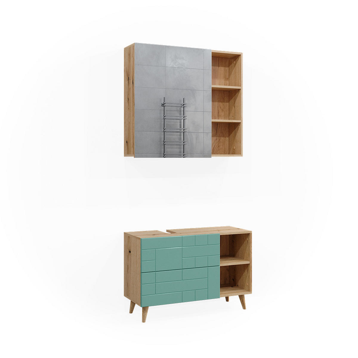 BADMÖBEL-SET Rudi Mintgrün 2 Teile - Eichefarben/Mintgrün, Holzwerkstoff (90/59/32cm) - Vicco