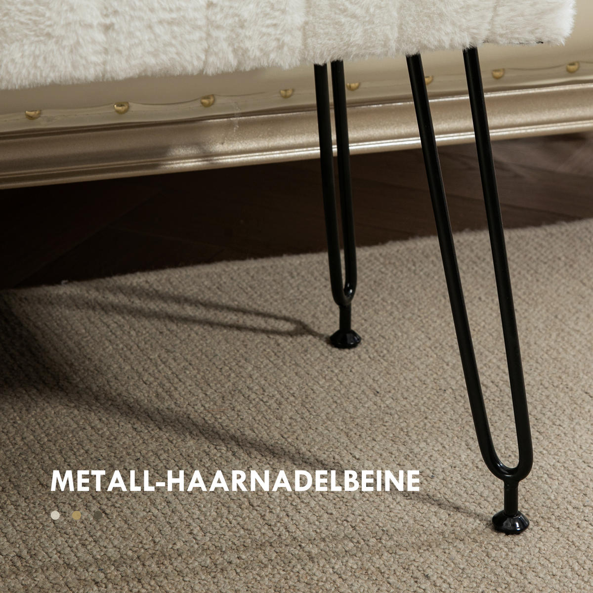 SITZBANK, Polsterbank mit Kunstfell-Optik, Metallbeine, Schuhbank für Flur Creme - Creme, Kunststoff (30/47/82cm) - HOMCOM