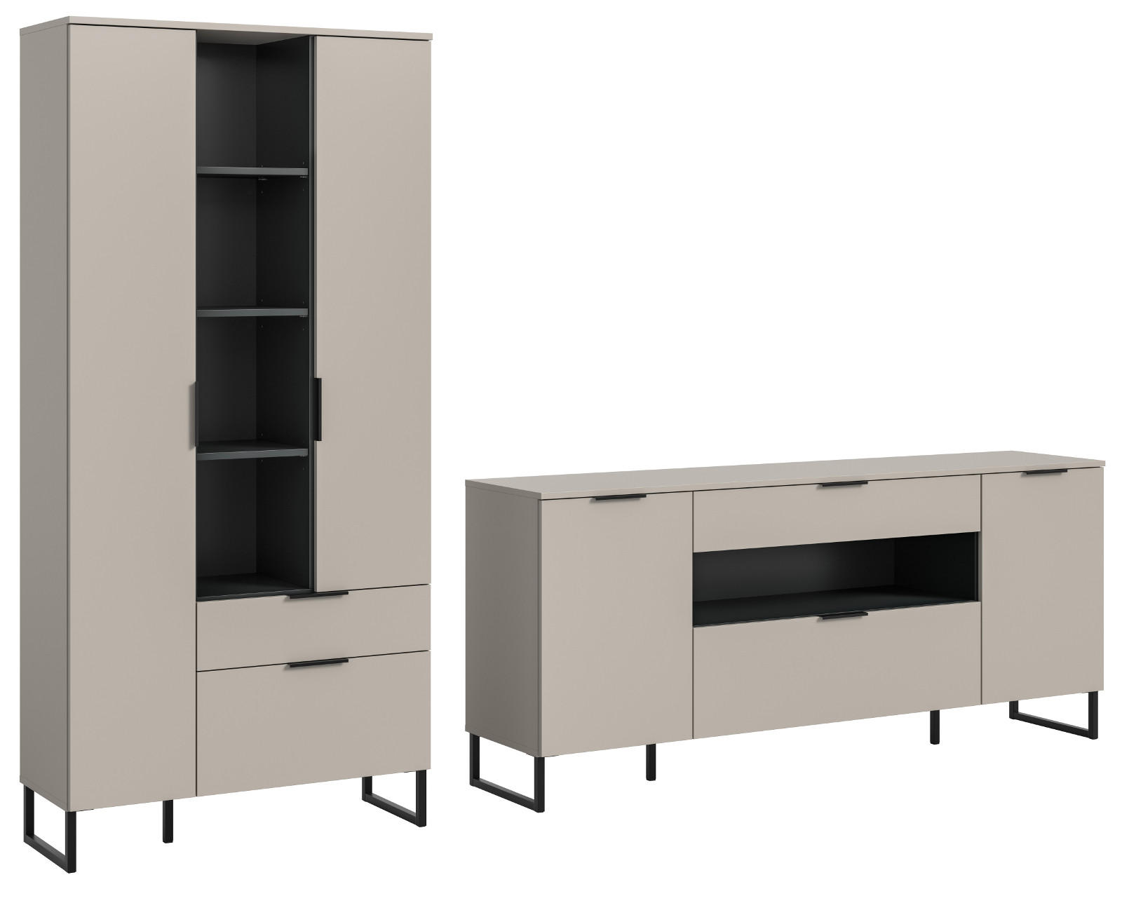 WOHNWAND kaschmir, schwarz 290 cm, Komplettset mit Soft-Close-Funktion - Kaschmir/Schwarz, Holzwerkstoff/Kunststoff (290/192/41cm) - Inn.Furn