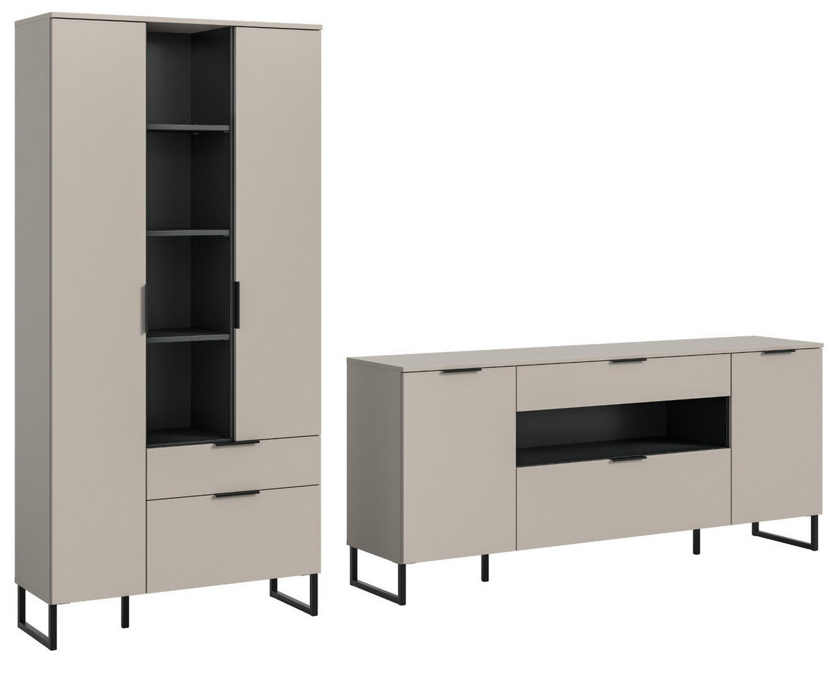 WOHNWAND kaschmir, schwarz 290 cm, Komplettset mit Soft-Close-Funktion - Kaschmir/Schwarz, Holzwerkstoff/Kunststoff (290/192/41cm) - Inn.Furn