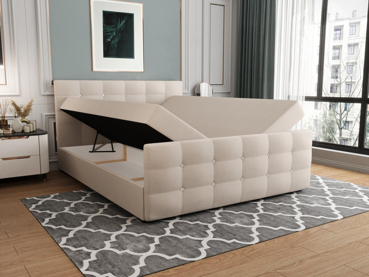 BOXBETT KLEO 180x200, mit Matratze H3 und Topper, Cosmic 10 - Beige, Holz/Kunststoff (180/200cm) - Bedante