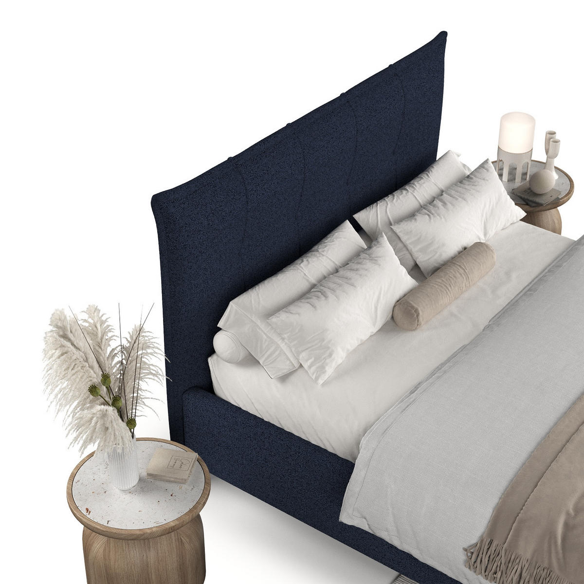 POLSTERBETT Plaza 120/200 cm Marineblau im Riva Stoff - Naturfarben/Dunkelblau, Holz/Holzwerkstoff (120/200cm) - AltaBeds