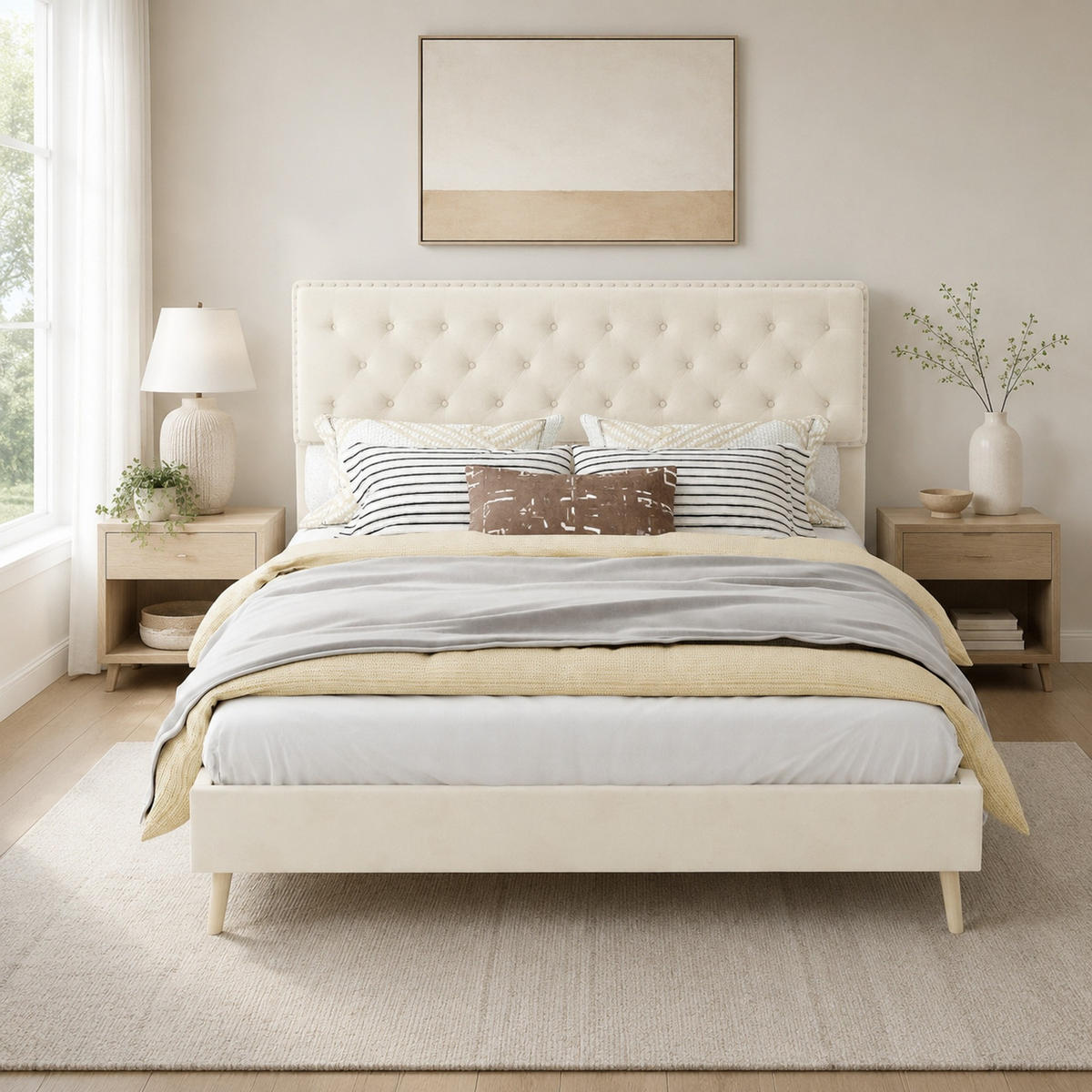 POLSTERBETT 140/200 mit Samtbezug und Stauraum unter dem Bett in Beige - Beige, Holzwerkstoff/Textil (140/200cm) - EVRYAE