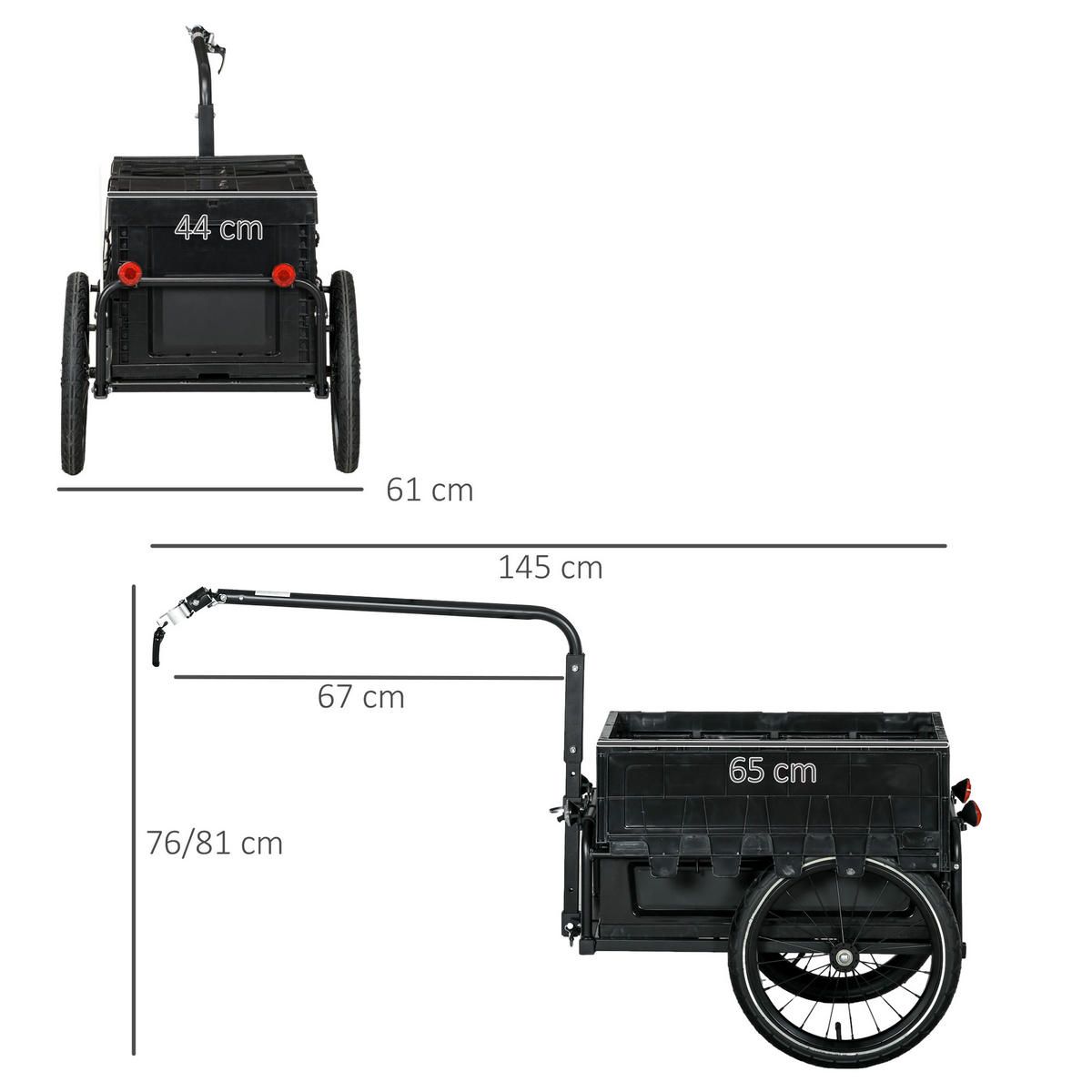 FAHRRADANHÄNGER DE-18157 65L, klappbarer Koffer, Reflektoren Schwarz - Schwarz, Metall (61/81/145cm) - ComfortXL