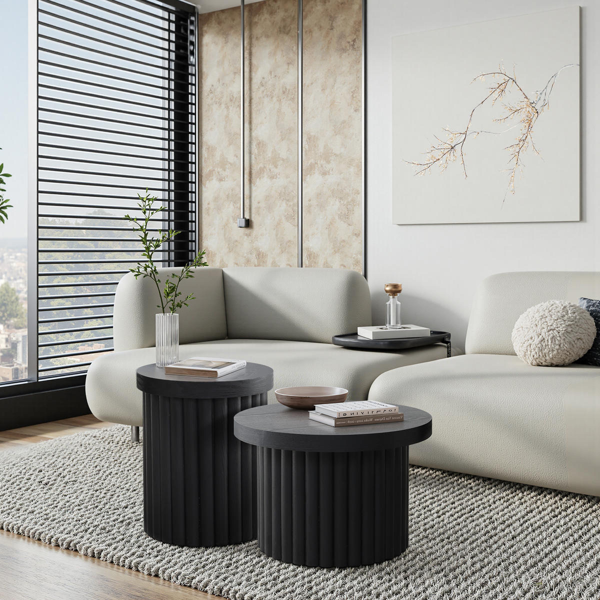 COUCHTISCH Rund, Schwarz aus MDF mit PU-Holzdessin | Ø60 x H40 cm - Schwarz, Holz (60/60/40cm) - Hometopia