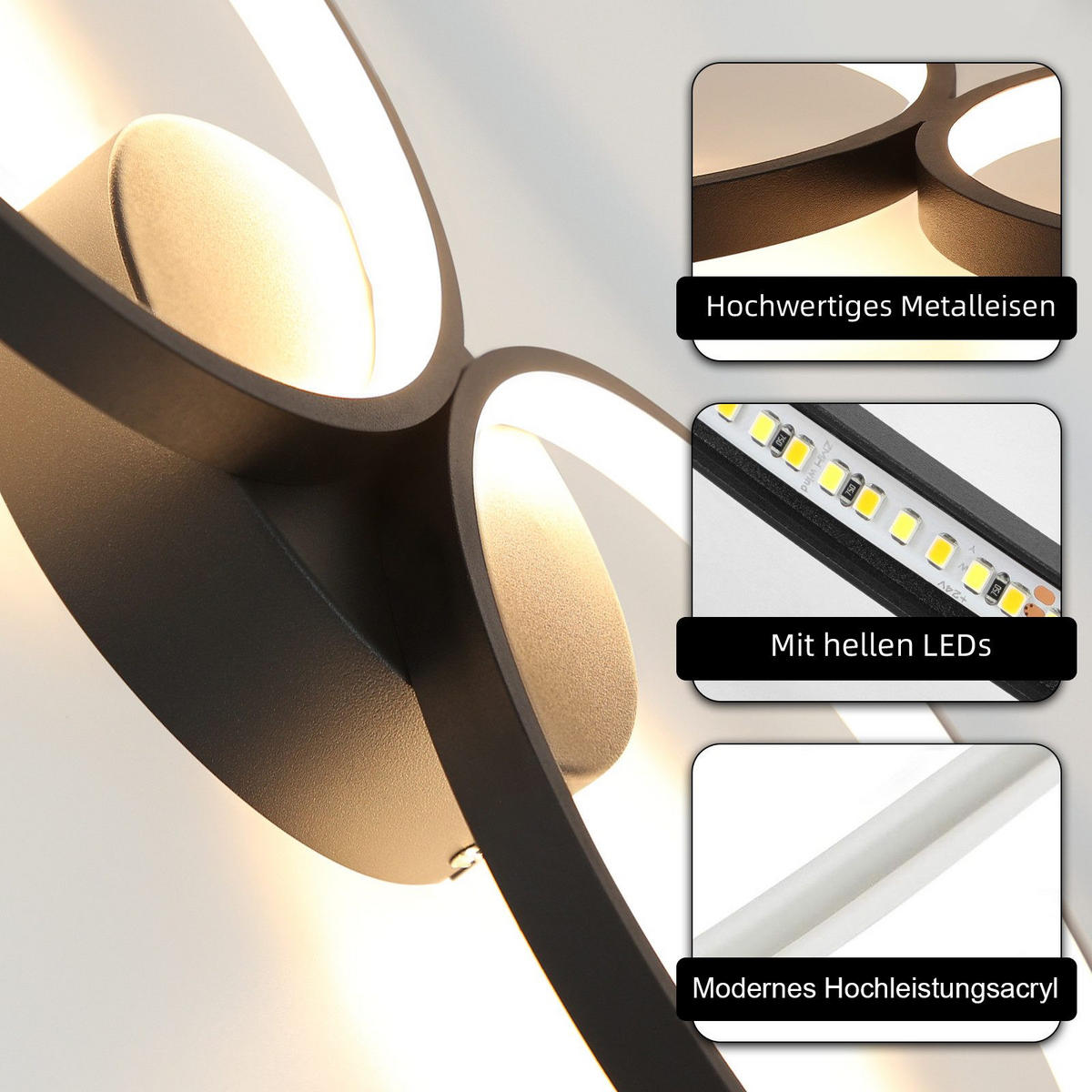 LED-DECKENLEUCHTE Maltby 100/35.5/5.8 cm - Schwarz, Metall (35.5/100/5.8cm) - Nettlife