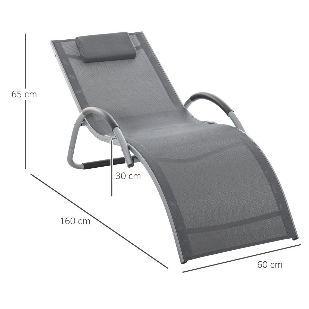 GARTENLIEGE - Grau, Textil/Metall (60/65/160cm) - Outsunny