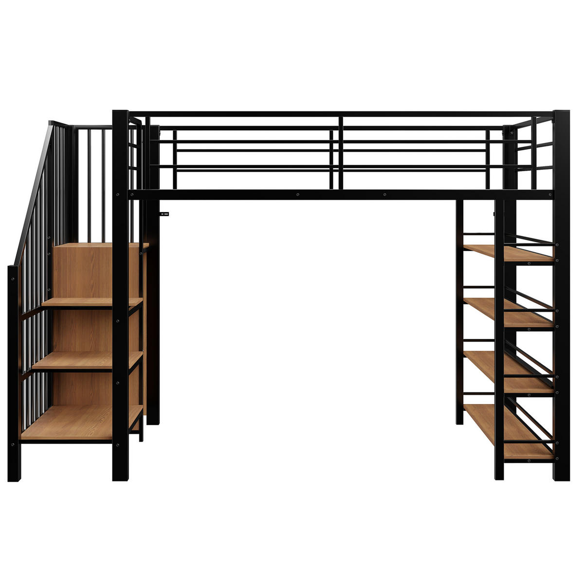 VYSOKÁ postel 90/200 cm černá/bílá se schody a úložným prostorem z kovu a MDF - černá, kov (90/200cm) - OKWISH