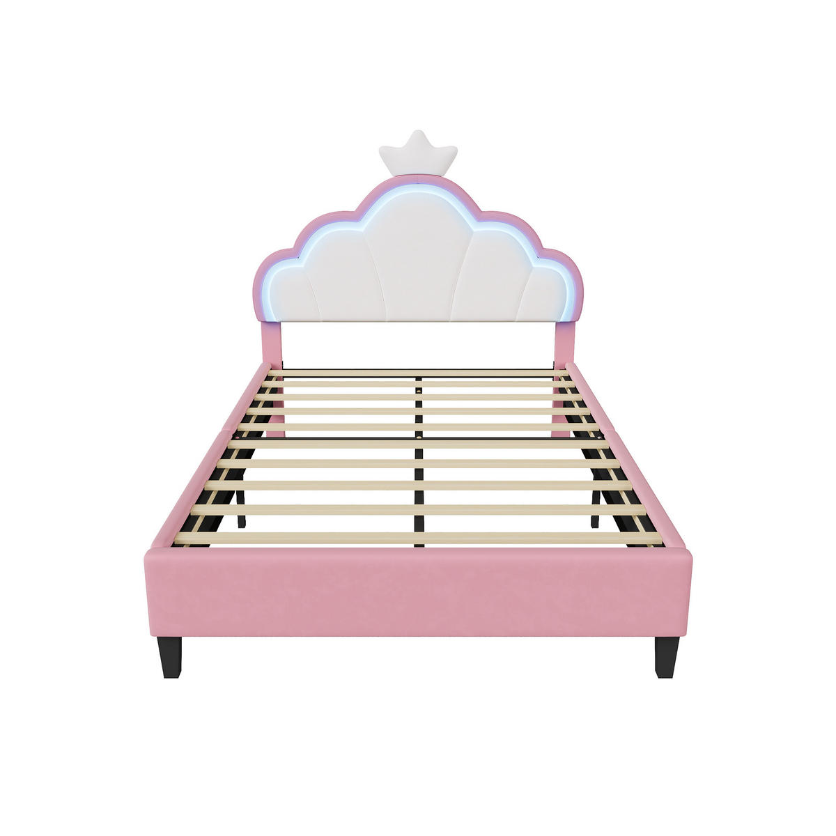 POLSTERBETT 140x190 cm mit höhenverstellbarem Kopfteil & RGB-LED – Doppelbett / Kinderbett für Mädchen, Samt, Rosa - Pink, Holz/Metall (140/190cm) - BursDany