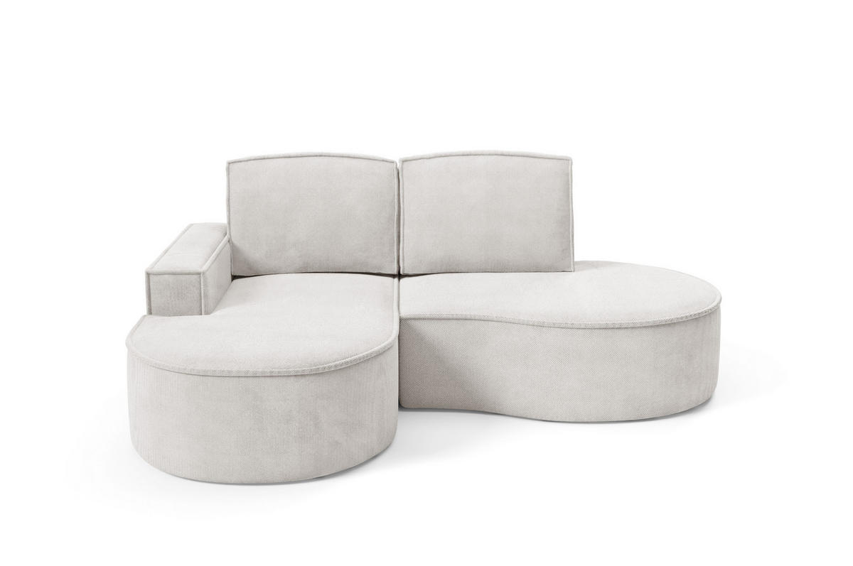 ECKSOFA MOLLY – Halbkreisförmig, Curio-Bouclé, Lose Kissen, 210x157x88 cm, Links Weiß - Creme, Holz/Textil (157/210cm) - DomoHome