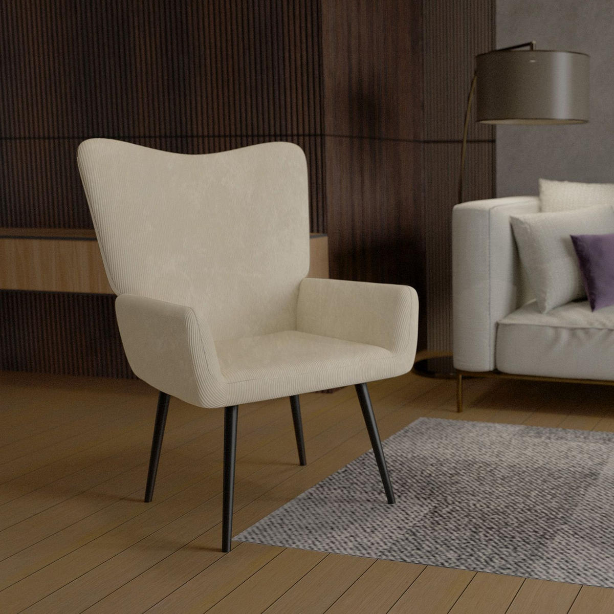 OHRENSESSEL Odense Cord Beige - Beige, Textil (68/95/73cm) - Juskys