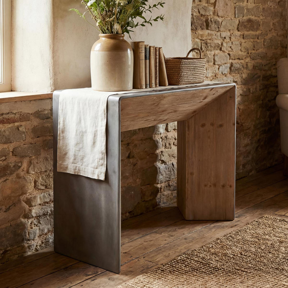 KONSOLENTISCH eckig Braun, Metall - Silberfarben/Braun, Holz (40/120/80cm) - MCW