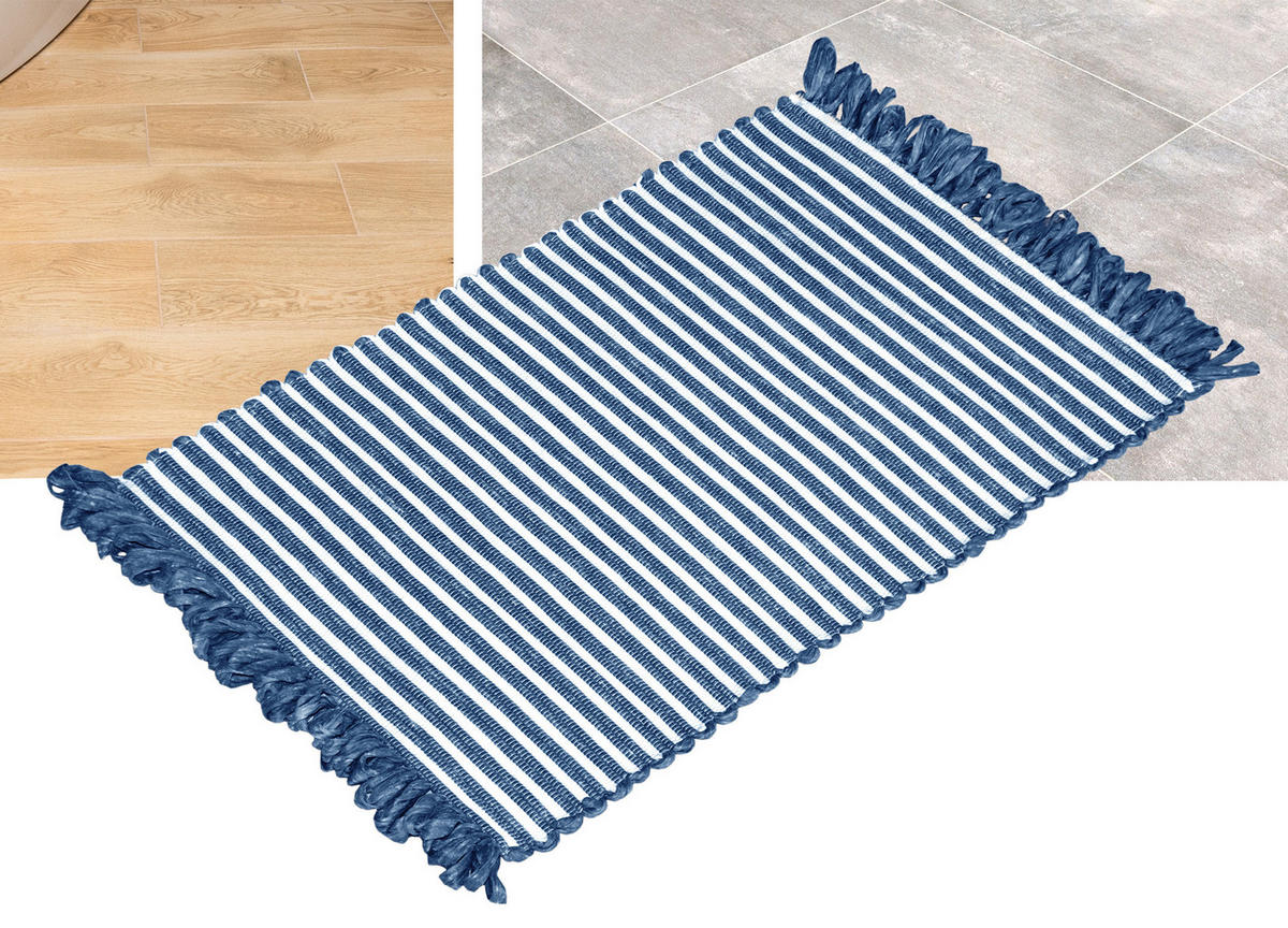 HANDGEWEBTER Läufer 50x70 cm Jeansblau - Dunkelblau, Naturmaterialien/Textil (50/70cm) - Lashuma