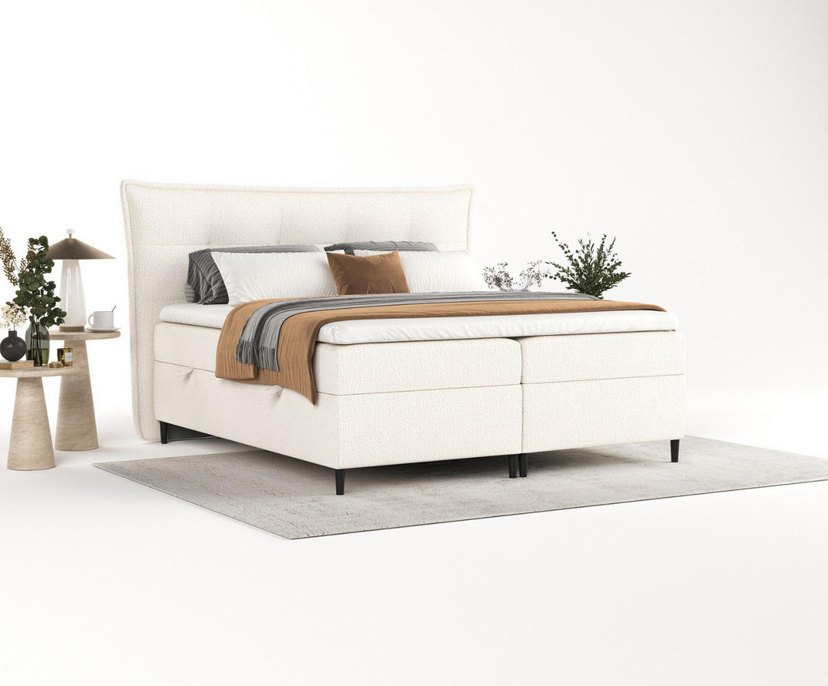 BOXBETT Las Palmas 140/200 cm Creme im Alta Stoff - Creme/Schwarz, Holz/Holzwerkstoff (140/200cm) - AltaBeds