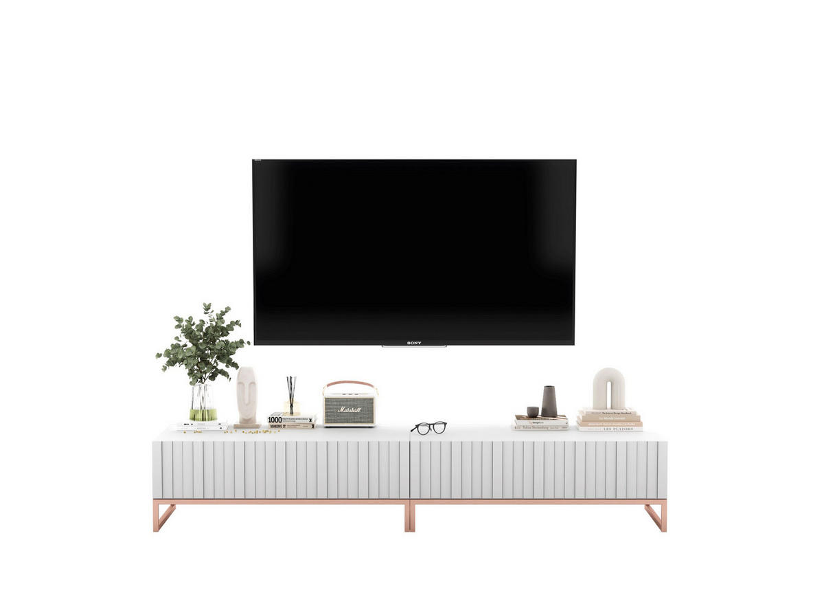 TV-LOWBOARD 2-er Set Elpis Weiß Matt Glamour 110 cm - Weiß/Kupferfarben, Holzwerkstoff/Metall (220/39/54cm) - Meble Lindner
